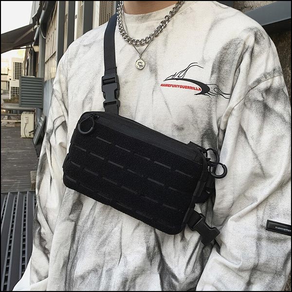 Adjustable Black Tactical Chest Bag with MOLLE