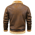 Men's Brown Aviator Faux Leather Jacket with Fur