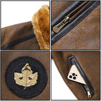 Men's Brown Aviator Faux Leather Jacket with Fur