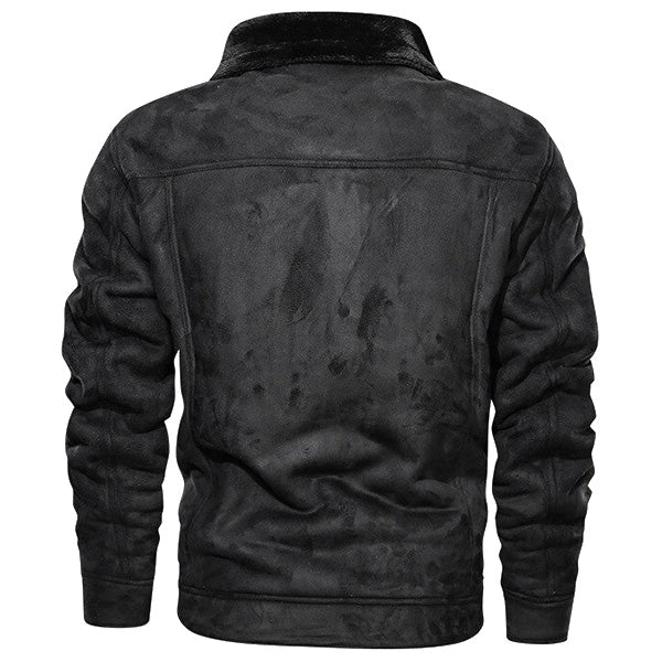 Men's Black Faux Suede Aviator Jacket with Patches