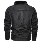 Men's Black Faux Suede Aviator Jacket with Patches