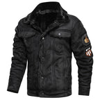 Men's Black Faux Suede Aviator Jacket with Patches