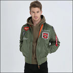 Men's Olive Green US Navy Patch Bomber Jacket