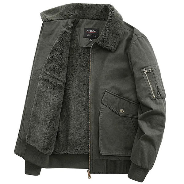 Men's Dark Green Sherpa Lined Bomber Jacket