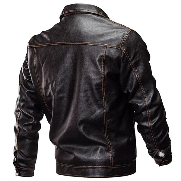 Men's Faux Leather Trucker Jacket with Fur Lining