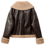 Dark Brown Faux Shearling Cropped Bomber Jacket