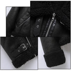 Black Faux Leather Aviator Jacket with Shearling