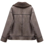 Ash Grey Faux Suede Shearling Bomber Jacket
