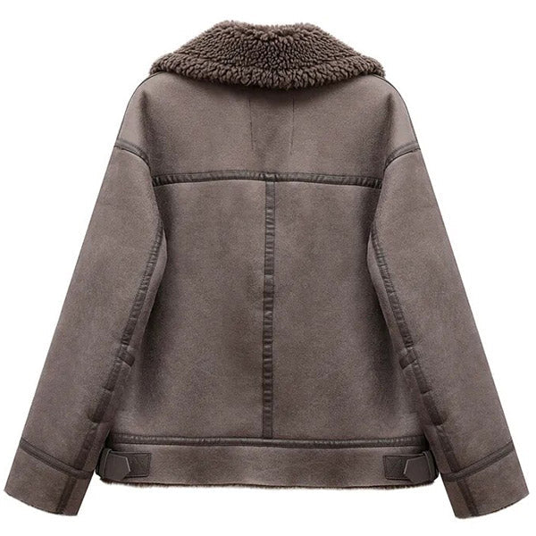 Ash Grey Faux Suede Shearling Bomber Jacket