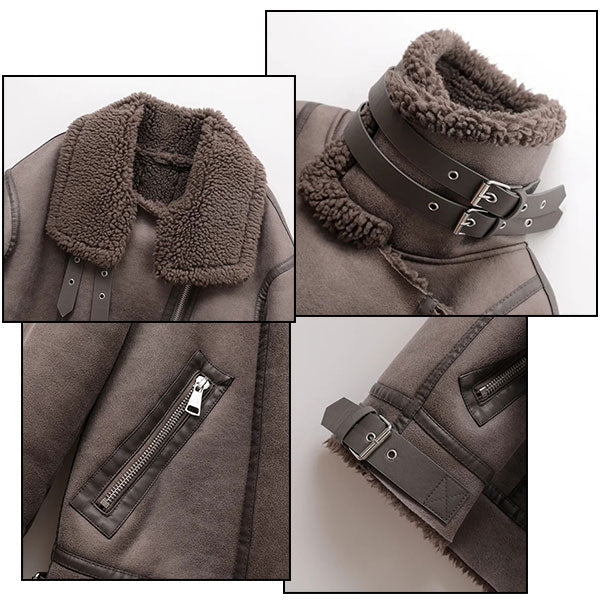 Ash Grey Faux Suede Shearling Bomber Jacket