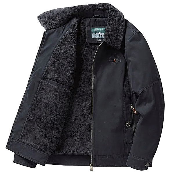 Men's Dark Grey Fleece Lined Faux Fur Collared Jacket