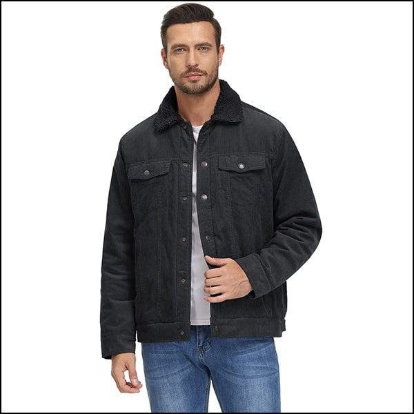 Men's Dark Gray Corduroy Sherpa Lined Jacket