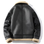 Men's Black Faux Leather Aviator Jacket with Shearling