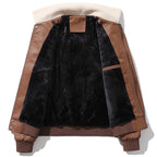Men's Brown Bomber Jacket with Patches & Shearling Collar
