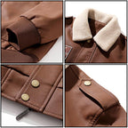 Men's Brown Bomber Jacket with Patches & Shearling Collar