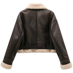 Black Faux Leather Cropped Shearling Jacket