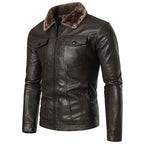 Men's Dark Brown Faux Leather Jacket with Fur Collar