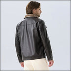 Men's Dark Brown Faux Leather Jacket with Fur Collar