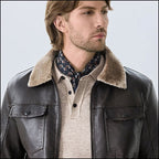Men's Dark Brown Faux Leather Jacket with Fur Collar