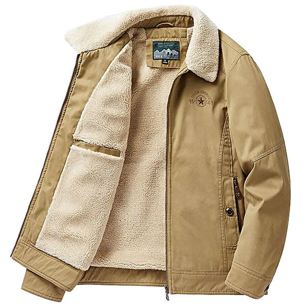 Men's Khaki Sherpa Lined Bomber Jacket