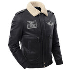 Men's Black Aviator Jacket with Faux Shearling Collar