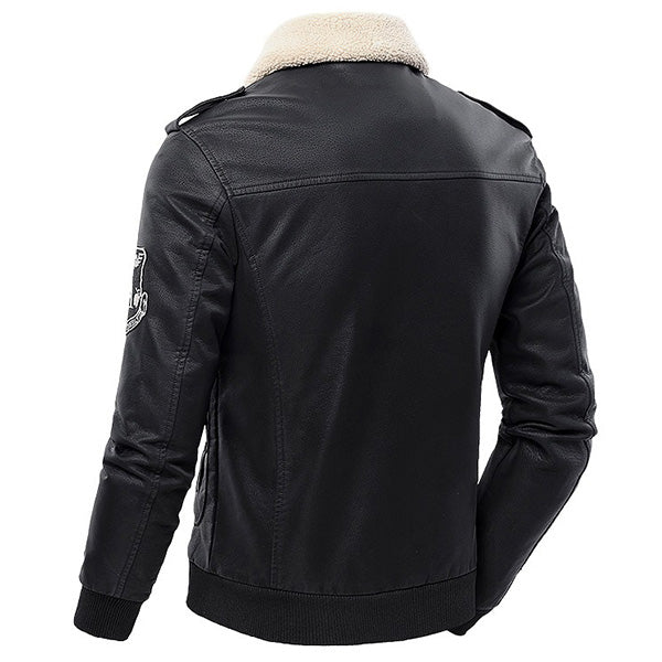 Men's Black Aviator Jacket with Faux Shearling Collar