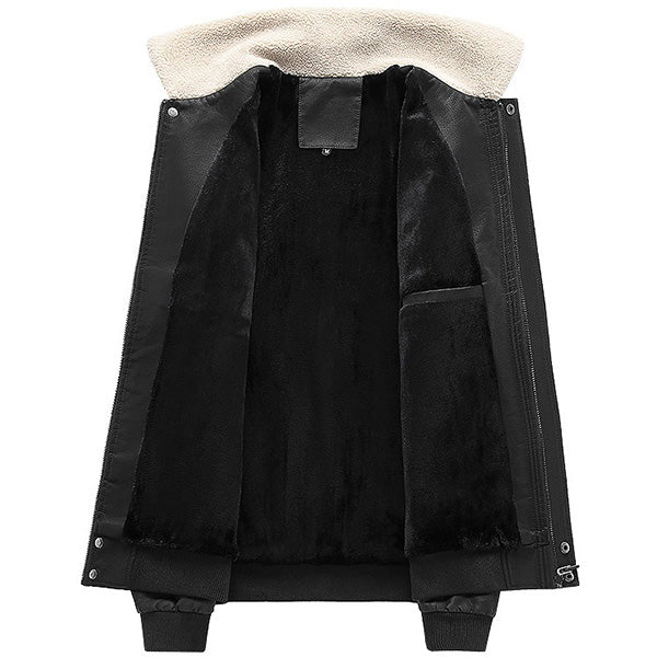 Men's Black Aviator Jacket with Faux Shearling Collar