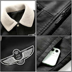 Men's Black Aviator Jacket with Faux Shearling Collar