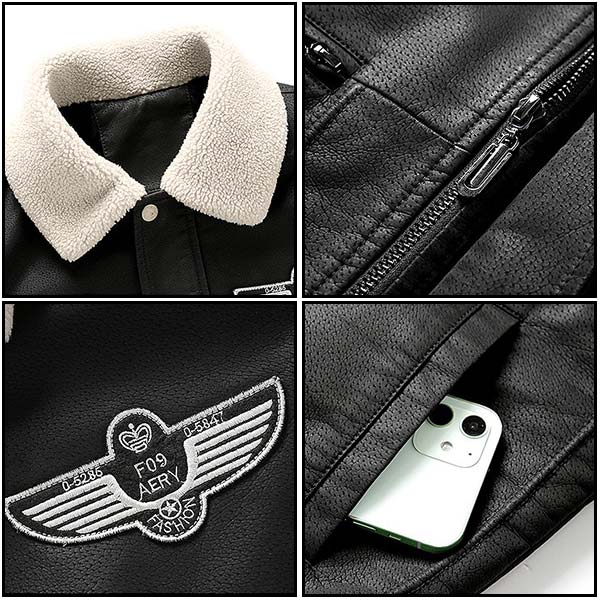 Men's Black Aviator Jacket with Faux Shearling Collar