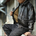 Men's Black Faux Leather Bomber Jacket with Faux Fur Collar