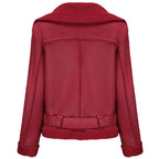 Women's Deep Red Faux Suede Shearling Moto Jacket