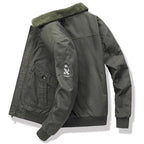 Men's Olive Green Sherpa Lined Bomber Jacket