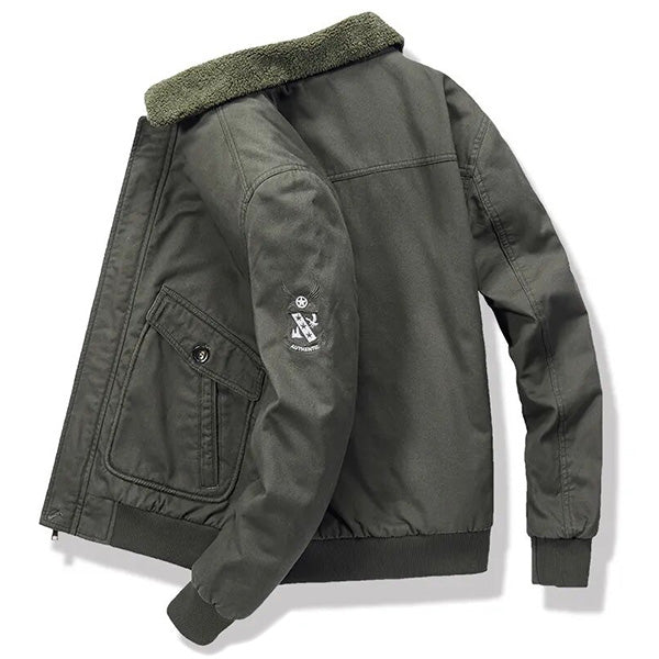 Men's Olive Green Sherpa Lined Bomber Jacket