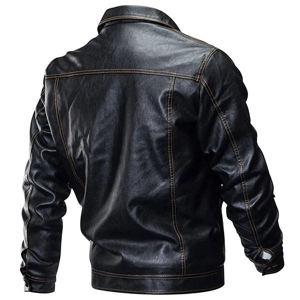Men's Vintage Black Faux Leather Jacket with Fur