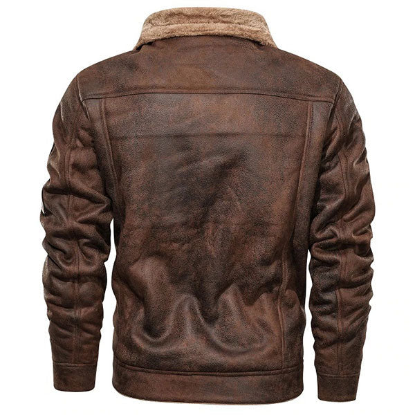 Men's Distressed Brown Faux Leather Shearling Jacket
