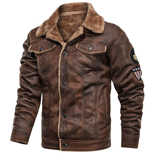 Men's Distressed Brown Faux Leather Shearling Jacket