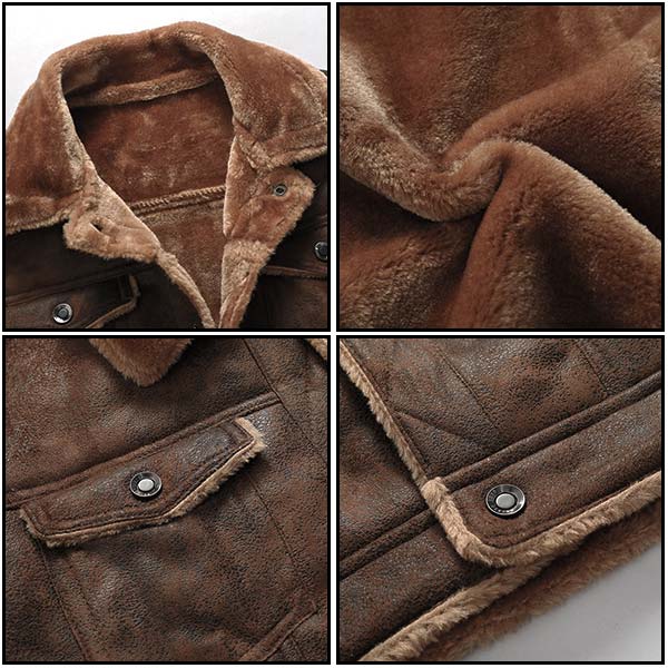 Men's Distressed Brown Faux Leather Shearling Jacket