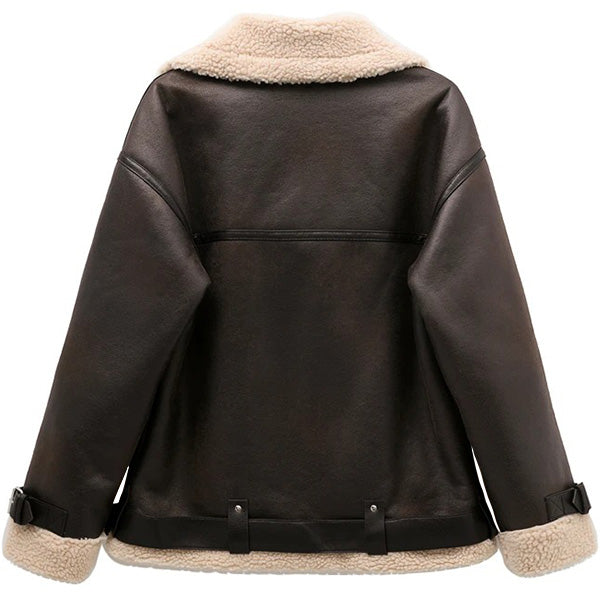 Women's Dark Brown Faux Shearling Biker Jacket