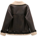 Women's Dark Brown Faux Shearling Biker Jacket