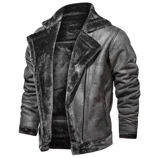Men's Grey Faux Suede Aviator Jacket with Shearling