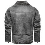 Men's Grey Faux Suede Aviator Jacket with Shearling