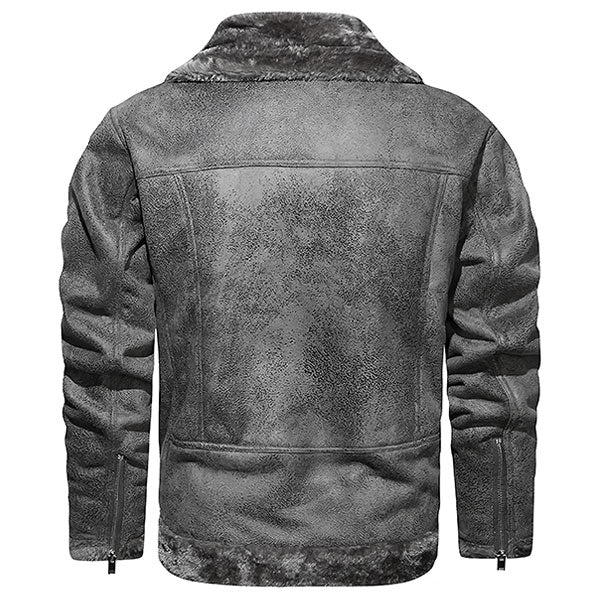 Men's Grey Faux Suede Aviator Jacket with Shearling