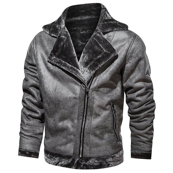 Men's Grey Leather Aviator Jacket