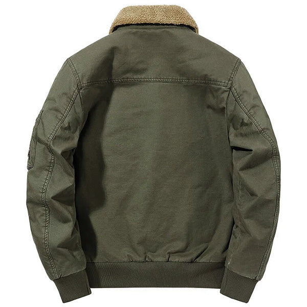 Men's Winter Olive Green Bomber Jacket with Sherpa Collar