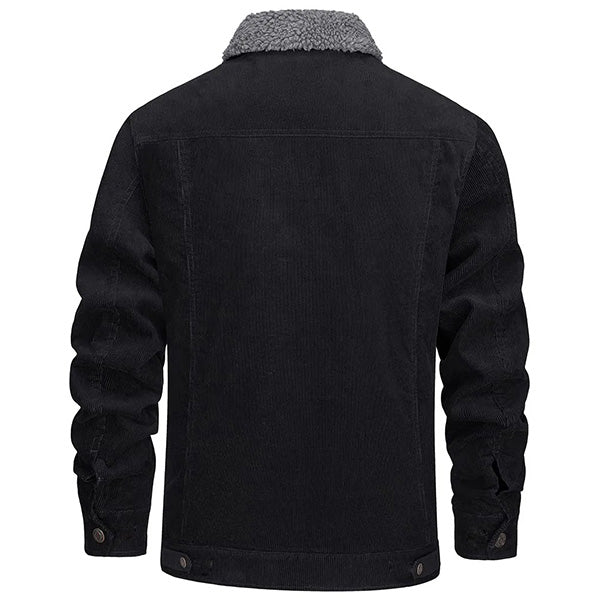 Men's Black Corduroy Sherpa Lined Trucker Jacket