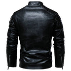 Men's Black Faux Leather Biker Jacket with Patches