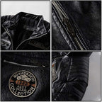 Men's Black Faux Leather Biker Jacket with Patches