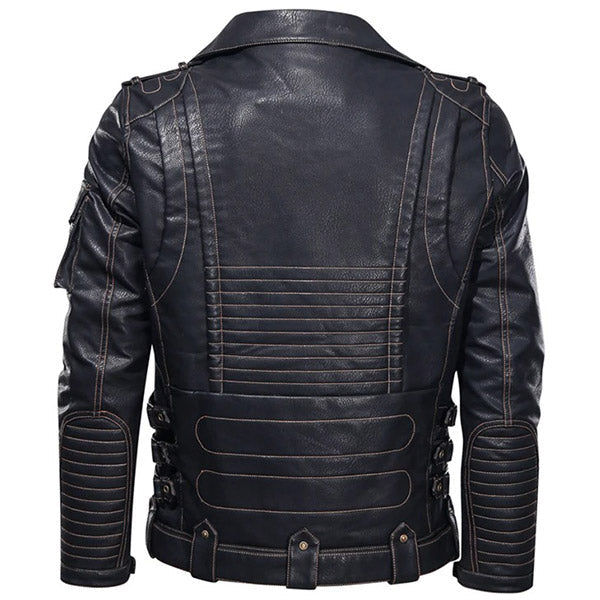 Men's Distressed Asymmetrical Faux Leather Jacket