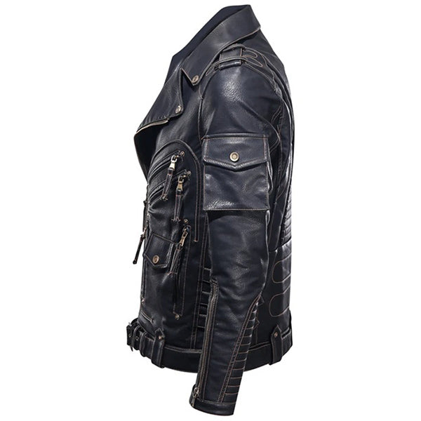 Men's Distressed Asymmetrical Faux Leather Jacket