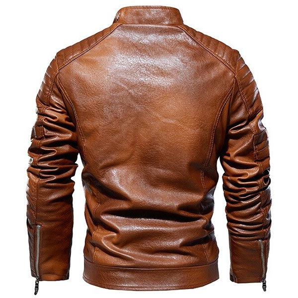 Men's Cognac Brown Faux Leather Moto Jacket